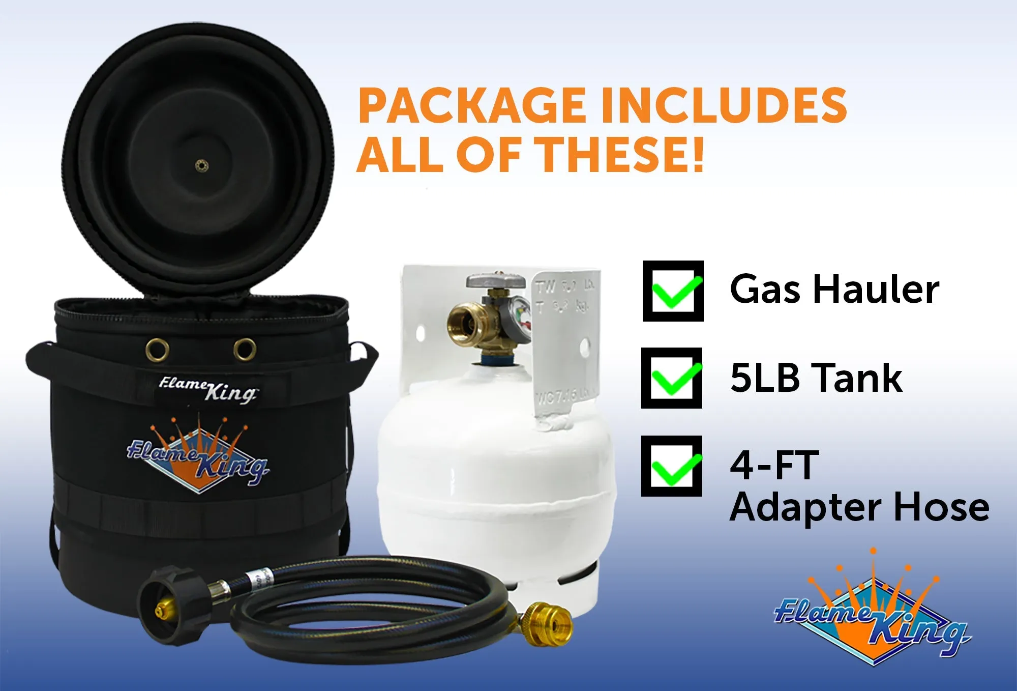 Flame King Propane Gas Hauler Kit 3lb Propane Tank, Adapter Hose and Insulated Protective Carry Case