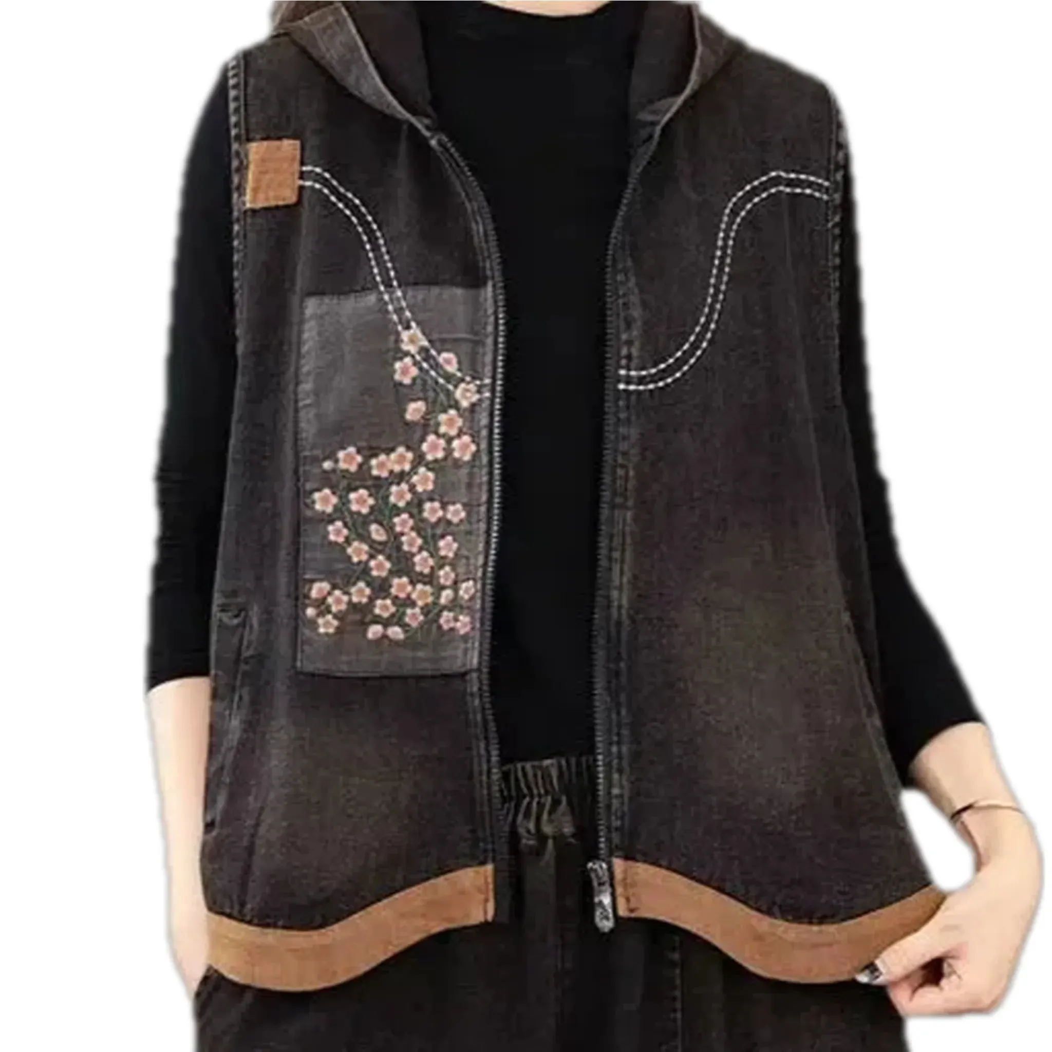 Floral oversized jeans vest for ladies