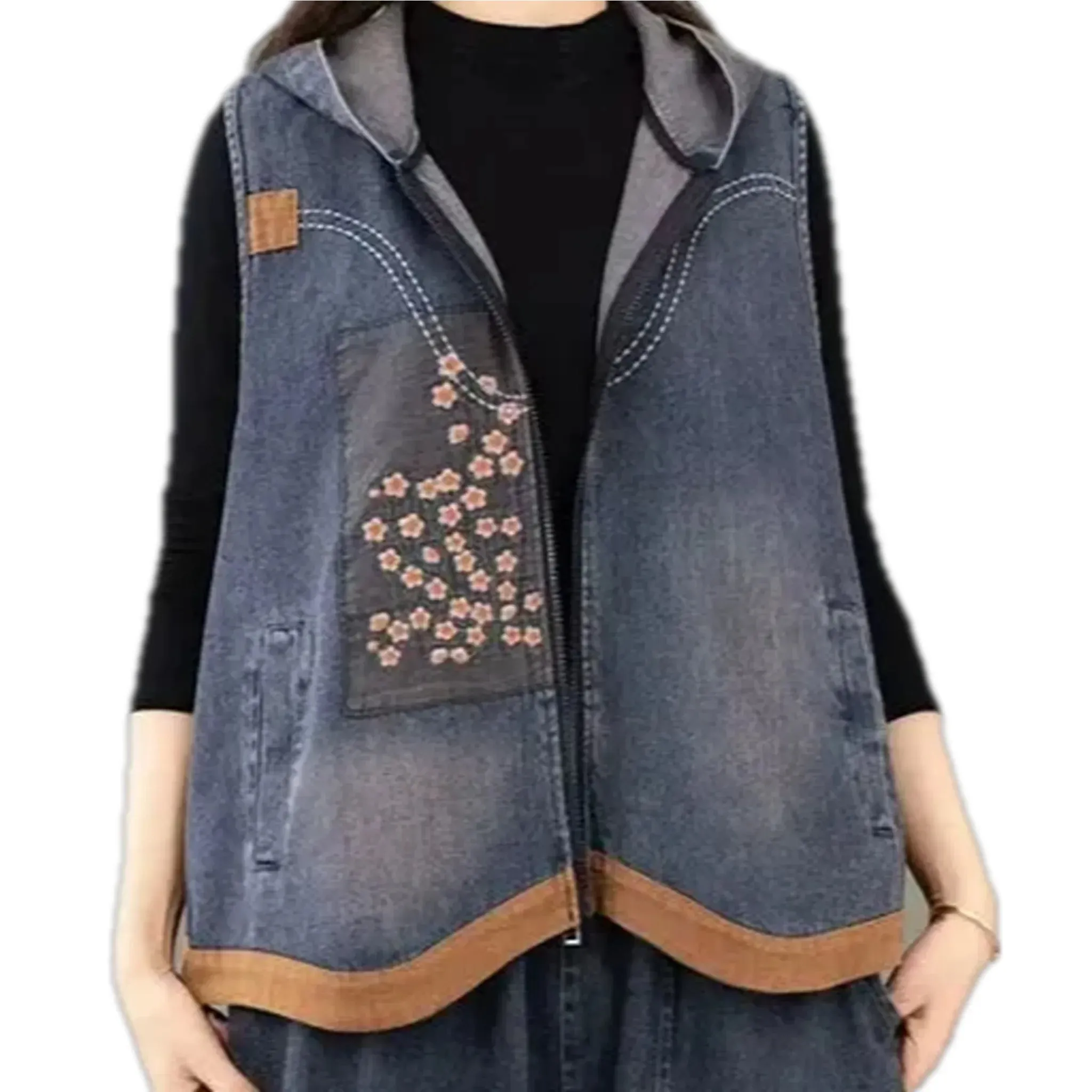 Floral oversized jeans vest for ladies