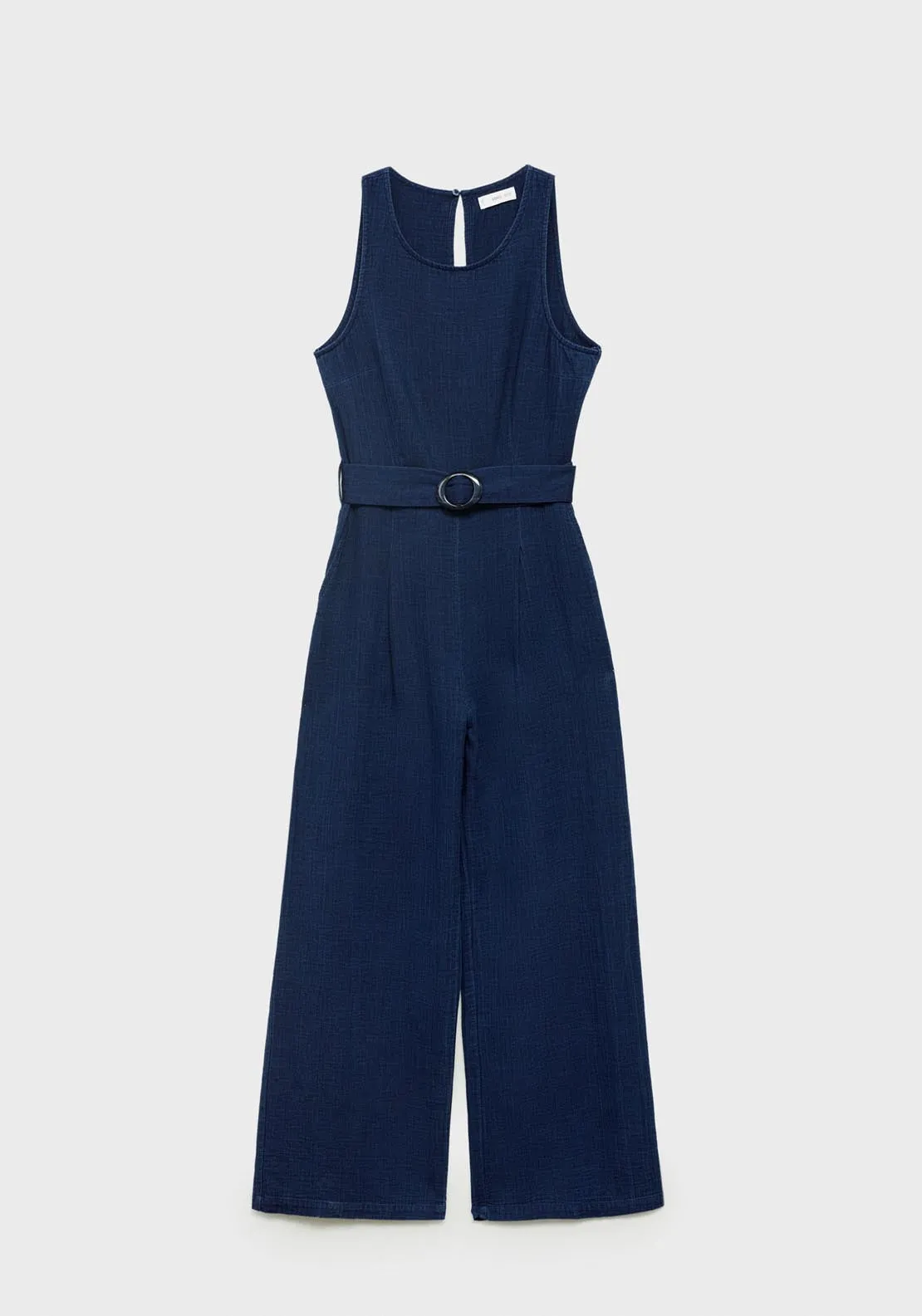 Fluid Denim Jumpsuit With Belt - Dark Blue
