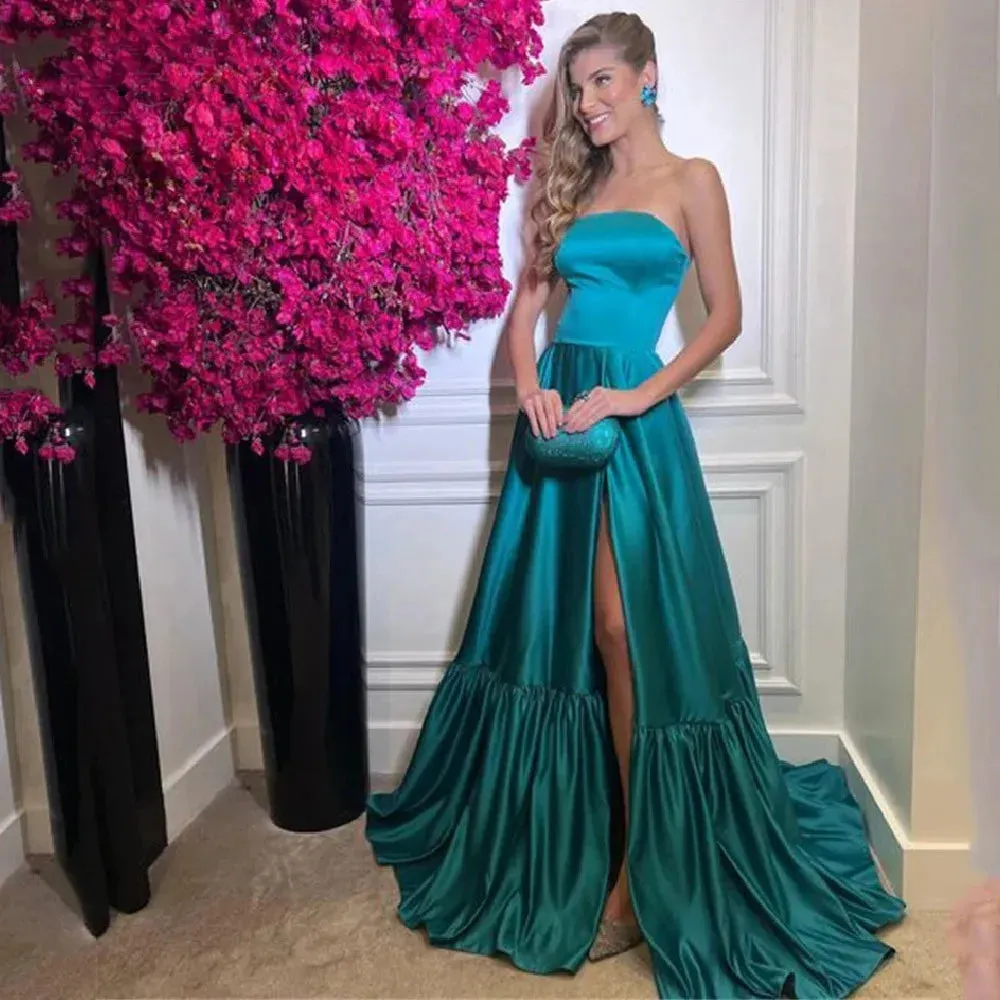 Formal Occasion Dresses Simple Silk A-line Prom Dress Sexy Strapless Silk A-line Party Dress