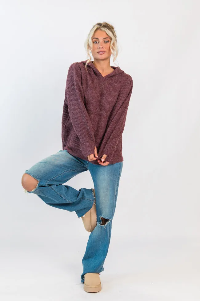 Found Your Love Wine Oversized Waffle Hooded Sweater FINAL SALE