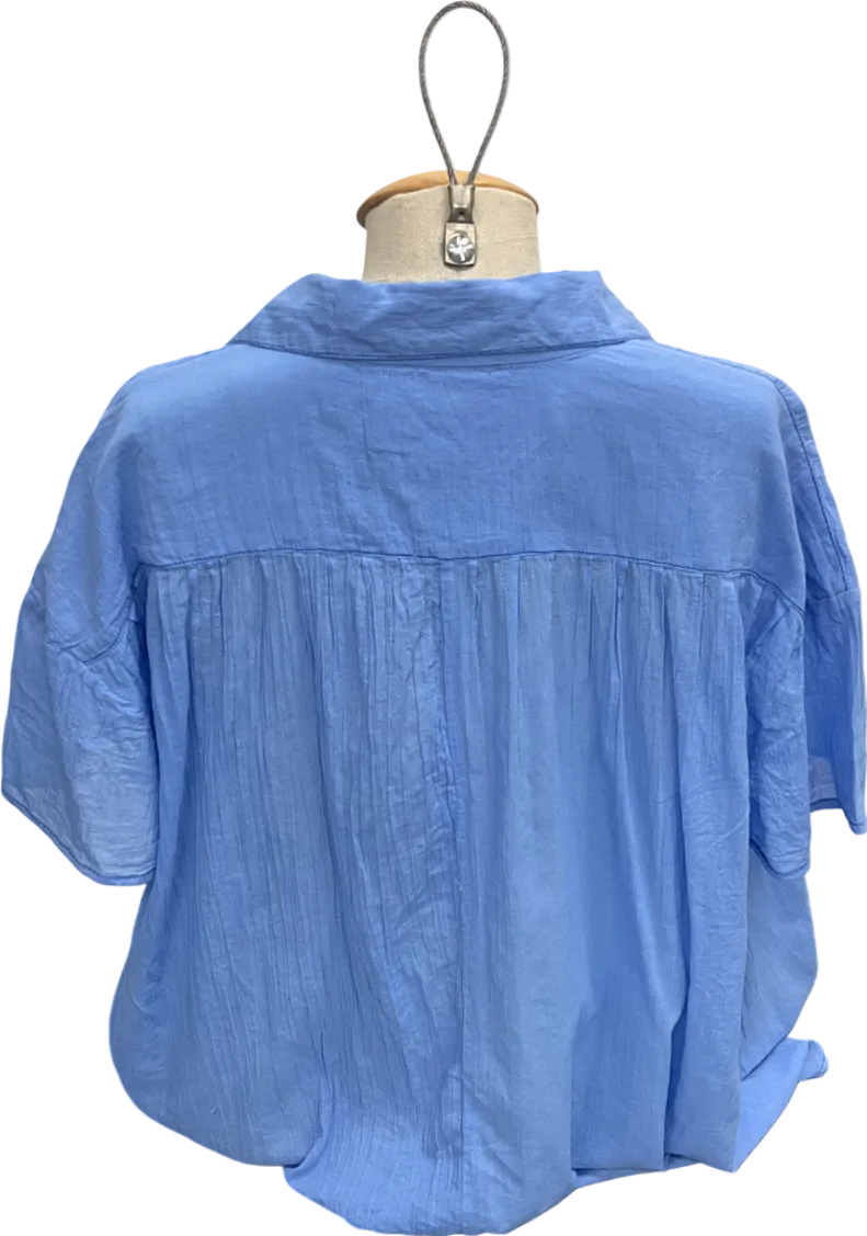 Free People Blue Loose Cotton Blouse UK XS