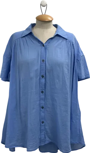 Free People Blue Loose Cotton Blouse UK XS