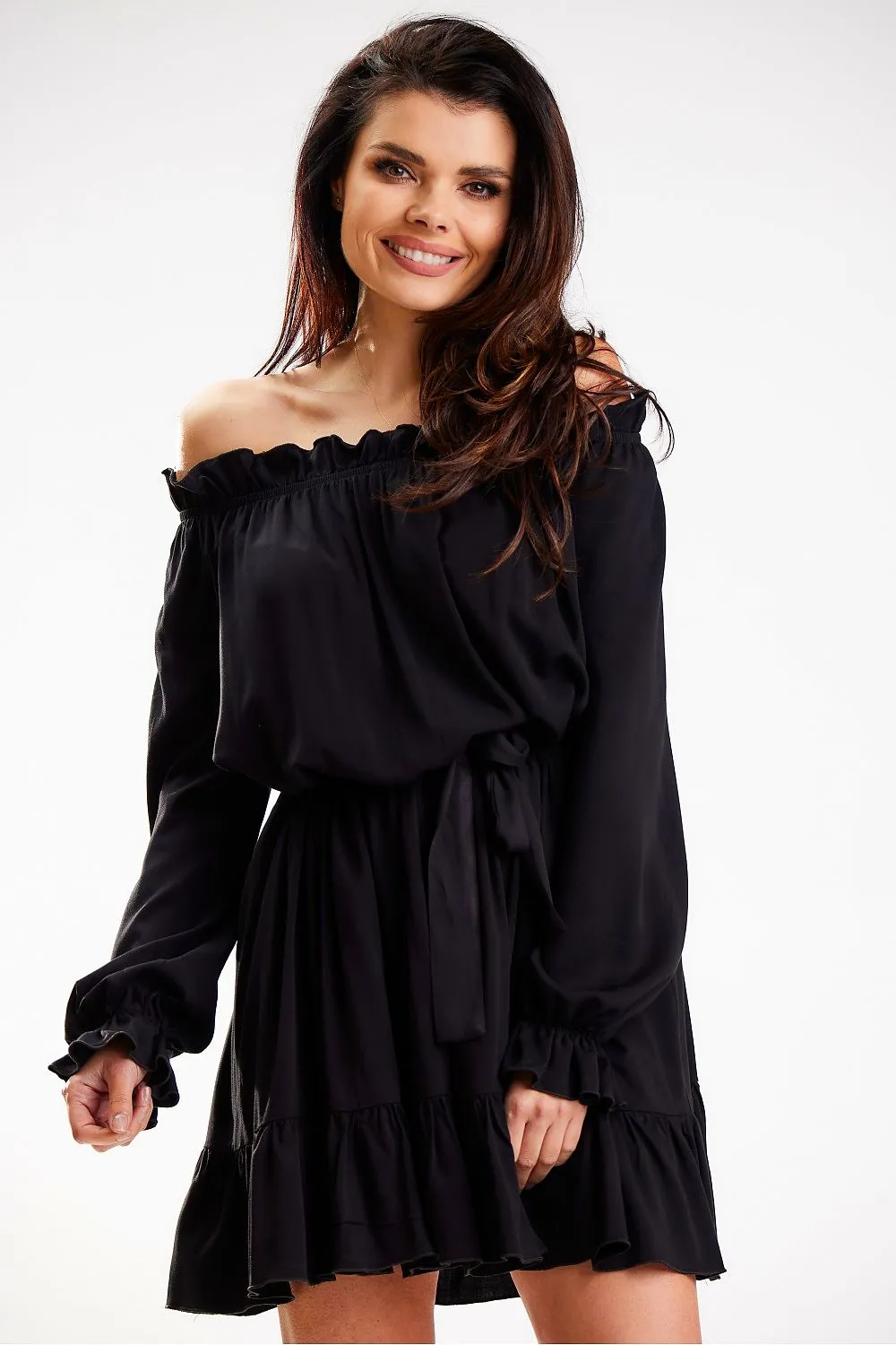 Frilled Sleeve A-Line Dress