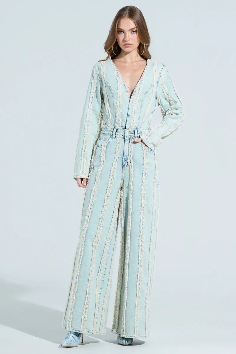 GET OUT OF MY WAY DENIM FUR JUMPSUIT