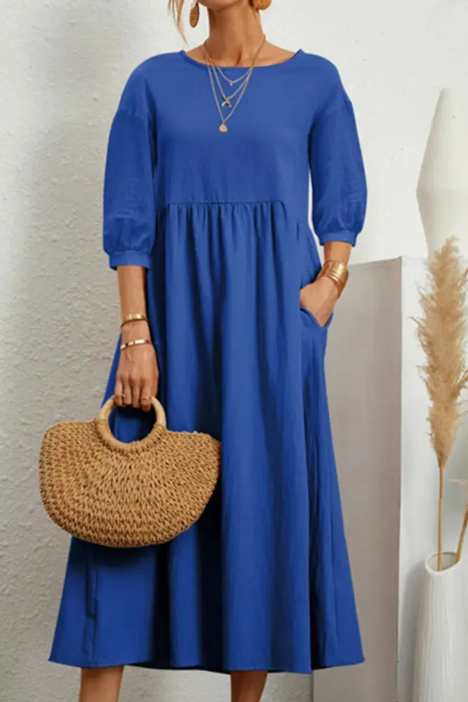 Ginny - Plain casual dress with O-neck and A-line.