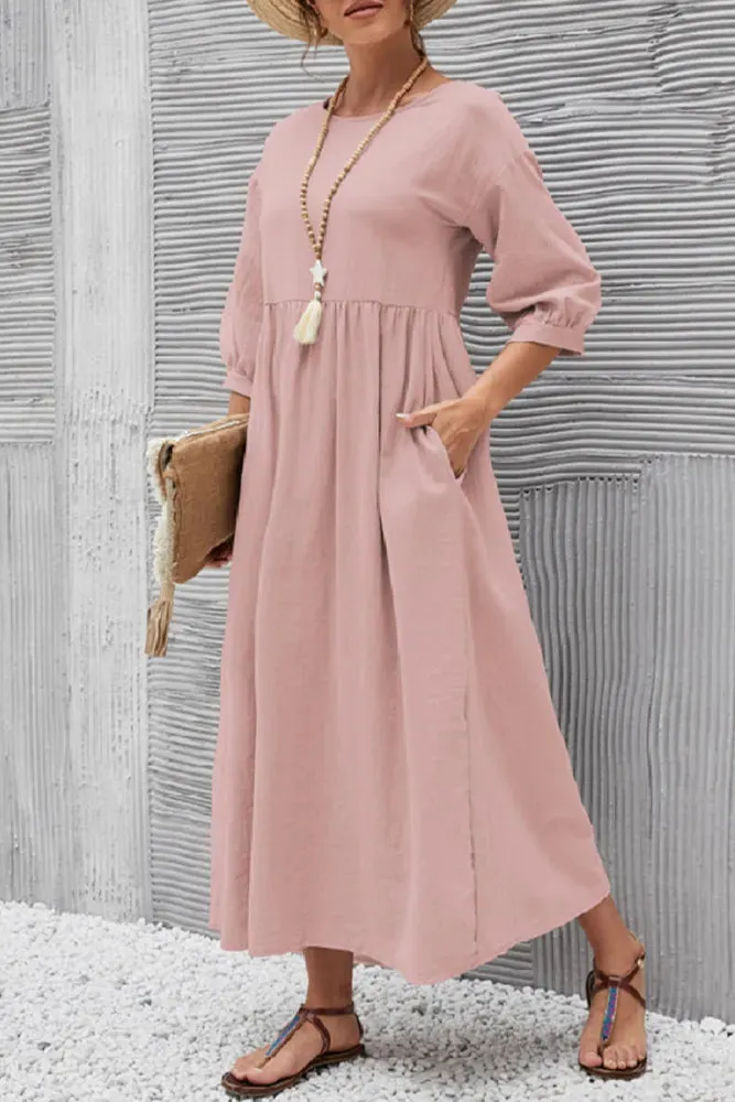 Ginny - Plain casual dress with O-neck and A-line.