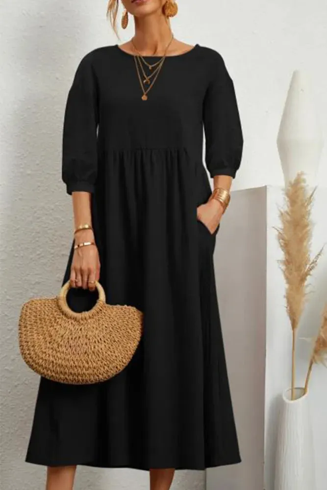 Ginny - Plain casual dress with O-neck and A-line.