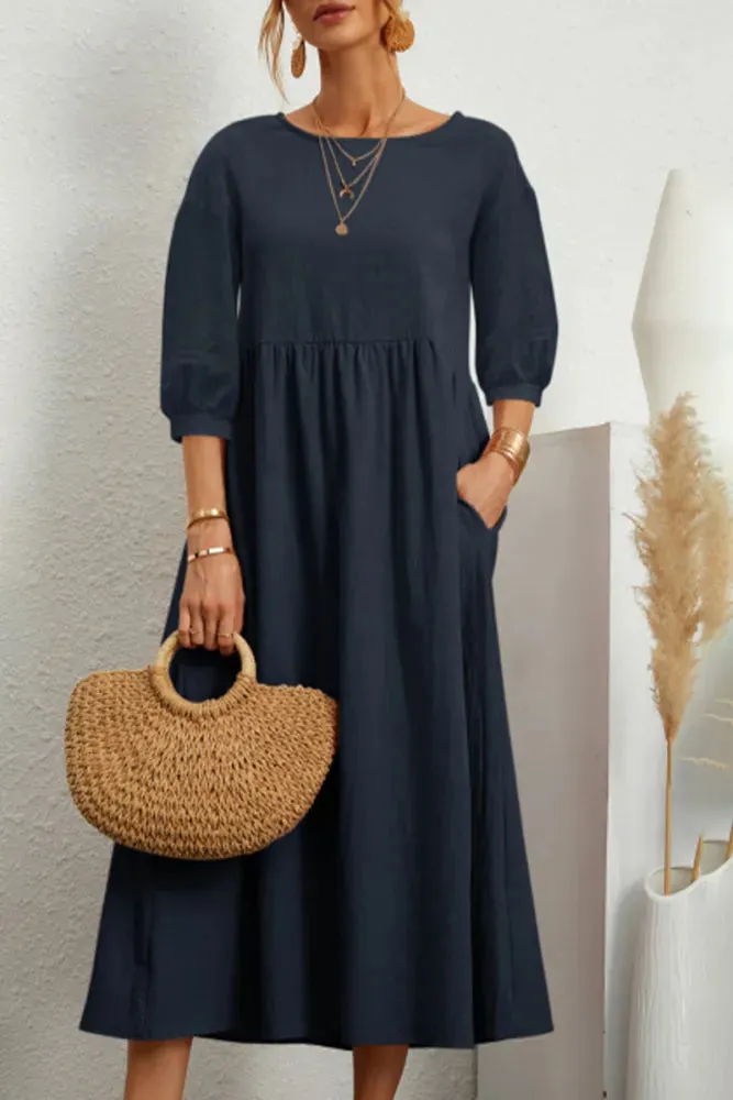 Ginny - Plain casual dress with O-neck and A-line.