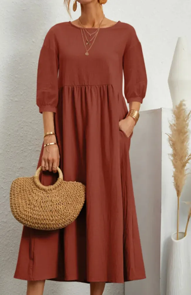 Ginny - Plain casual dress with O-neck and A-line.