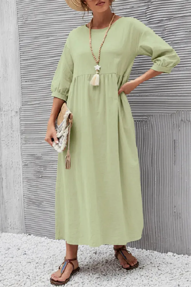 Ginny - Plain casual dress with O-neck and A-line.