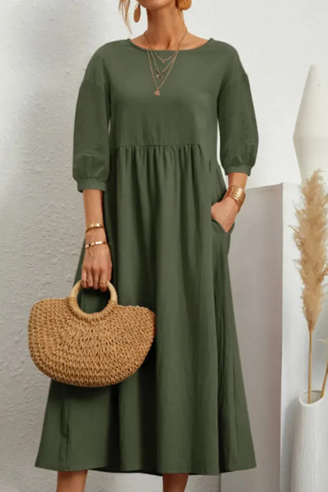 Ginny - Plain casual dress with O-neck and A-line.