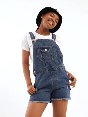 Girls Denim Dungaree - Dark Blue