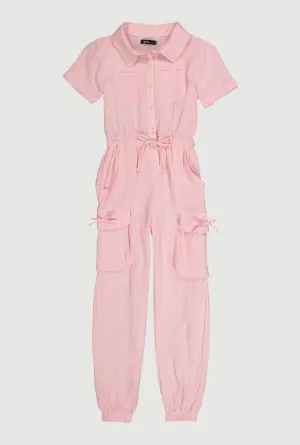Girls Gauze Knit Utility Jumpsuit