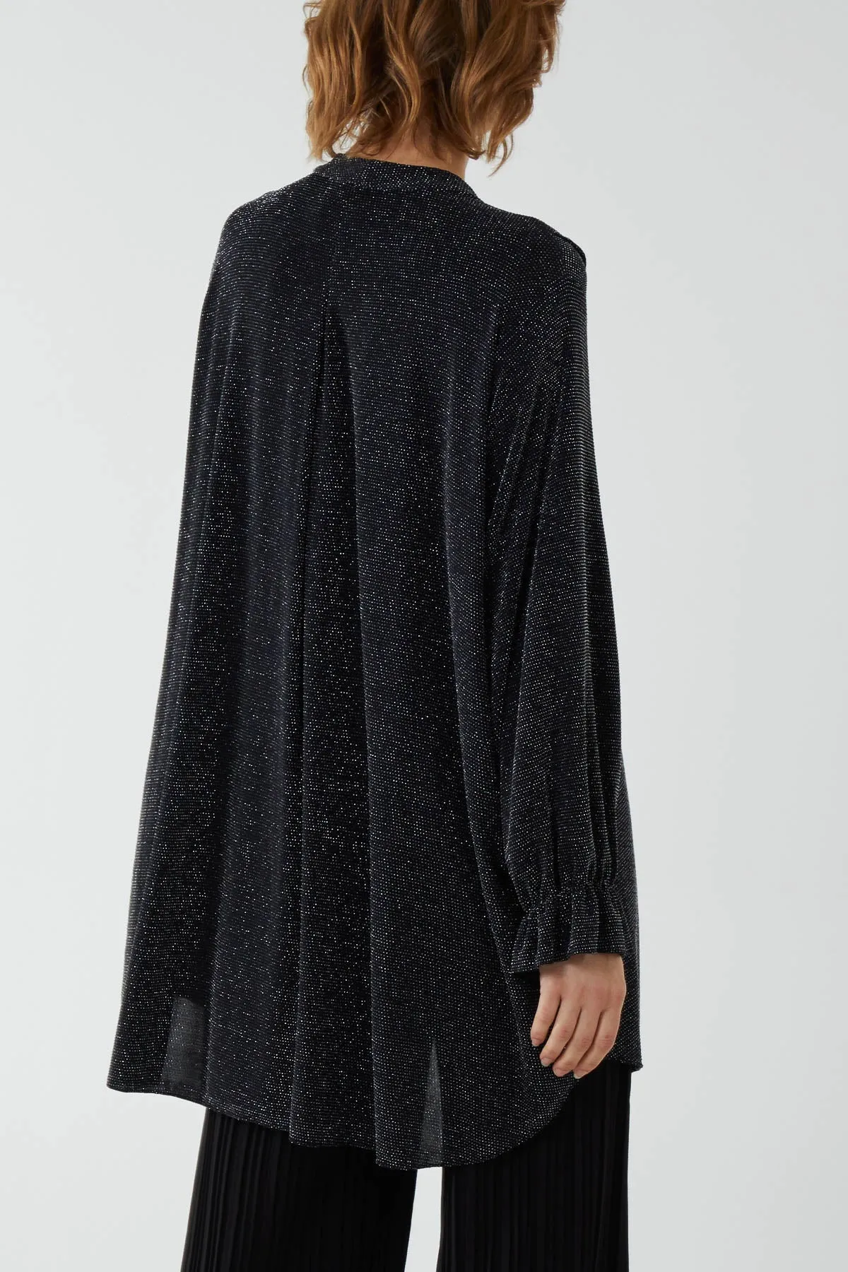 Glitter Lurex Ruffle Flounce Button Blouse
