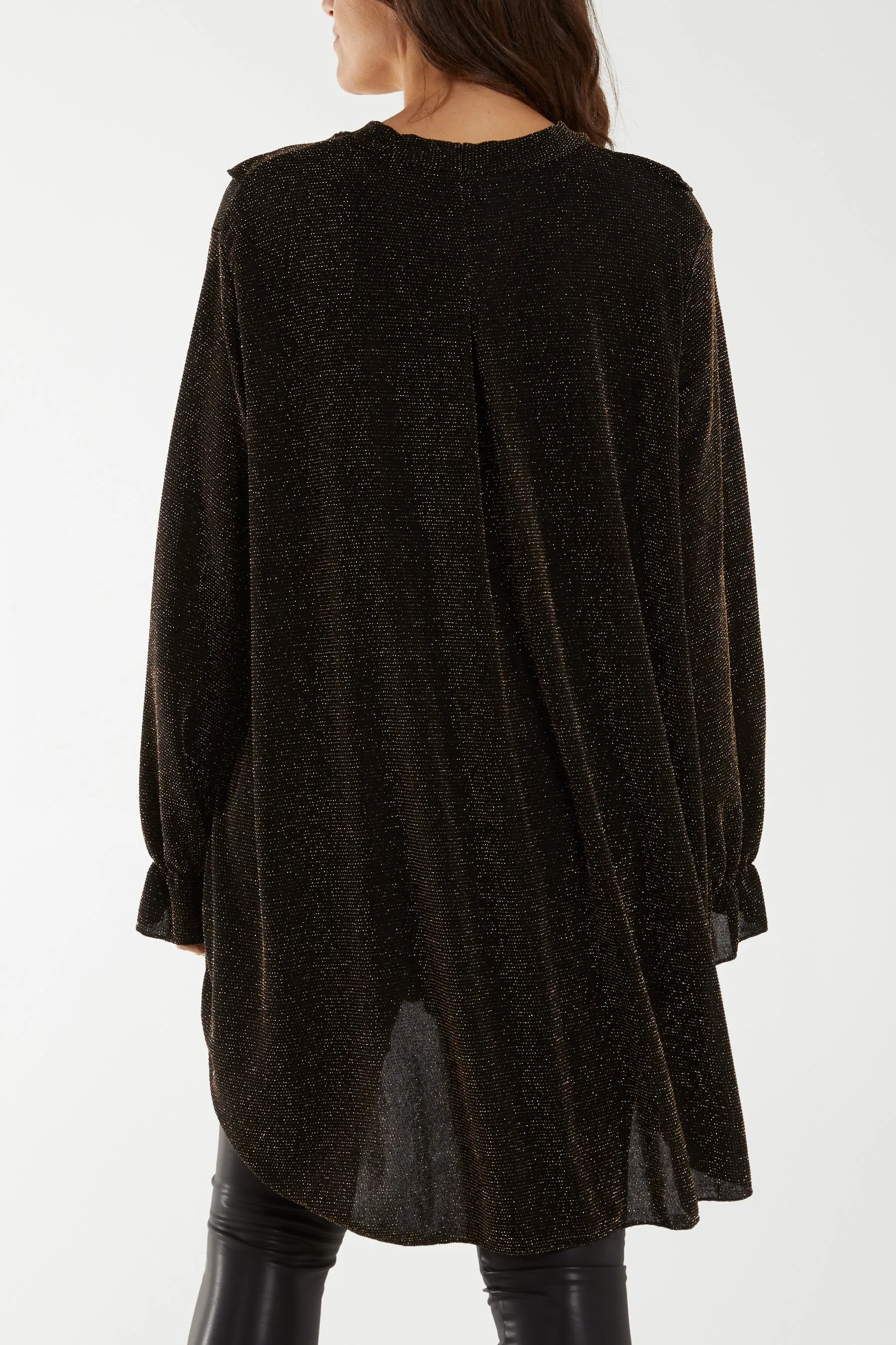 Glitter Lurex Ruffle Flounce Button Blouse