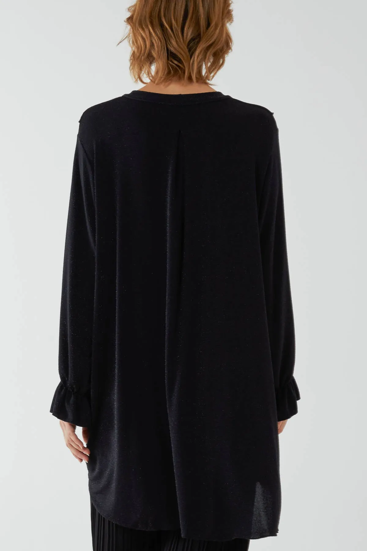 Glitter Lurex Ruffle Flounce Button Blouse