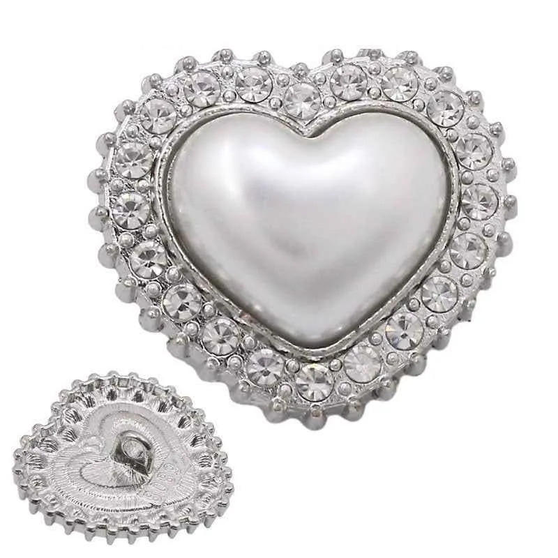 Gold Silver Heart-Shaped Pearl Rhinestone Metal Shank Buttons 20pcs