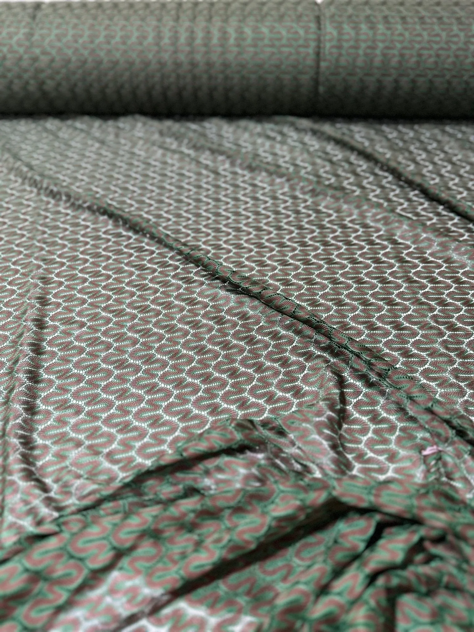 Green and Brown Zigzag Knit Jersey Mesh Fabric