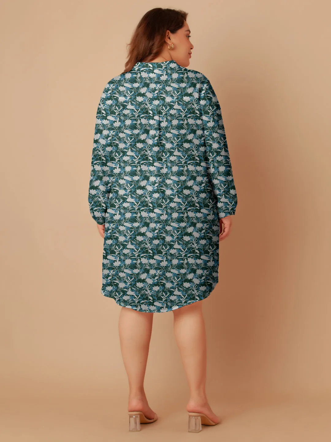 Green Floral Print Buttoned Long Shirt