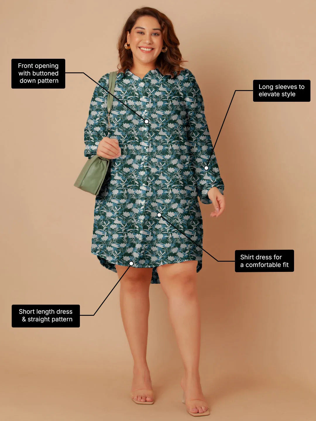 Green Floral Print Buttoned Long Shirt