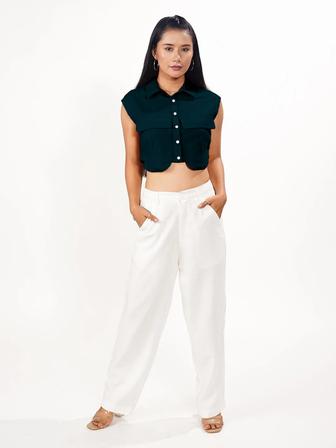 Green Solid Collared Shirt
