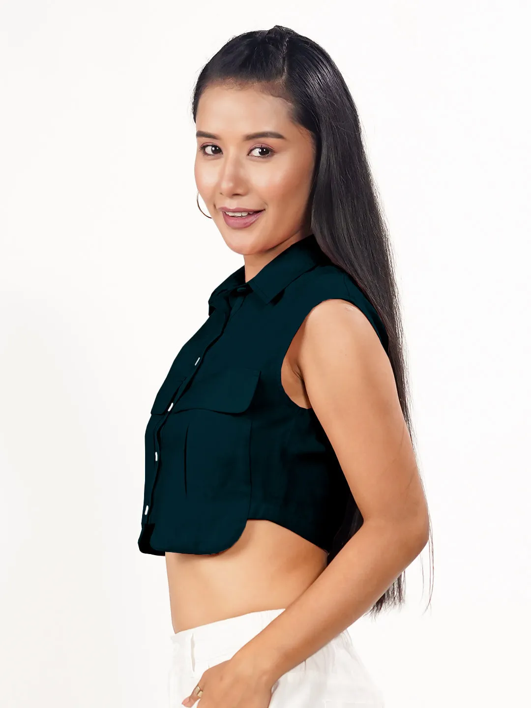 Green Solid Collared Shirt
