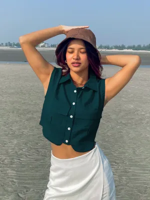 Green Solid Collared Shirt