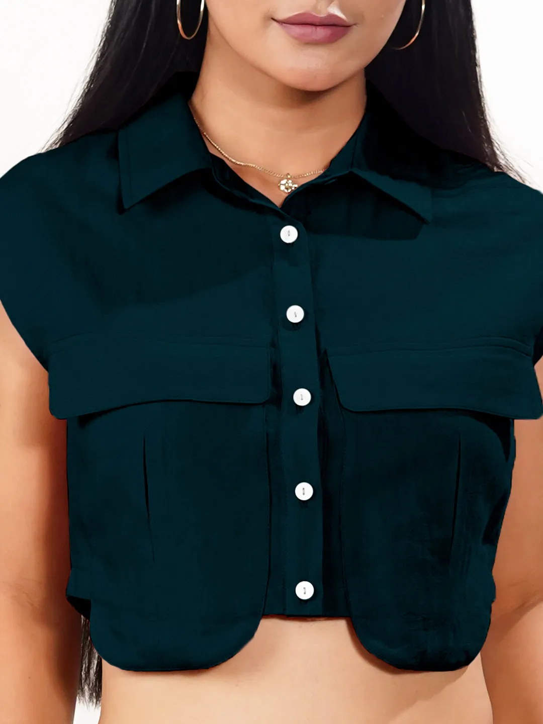 Green Solid Collared Shirt