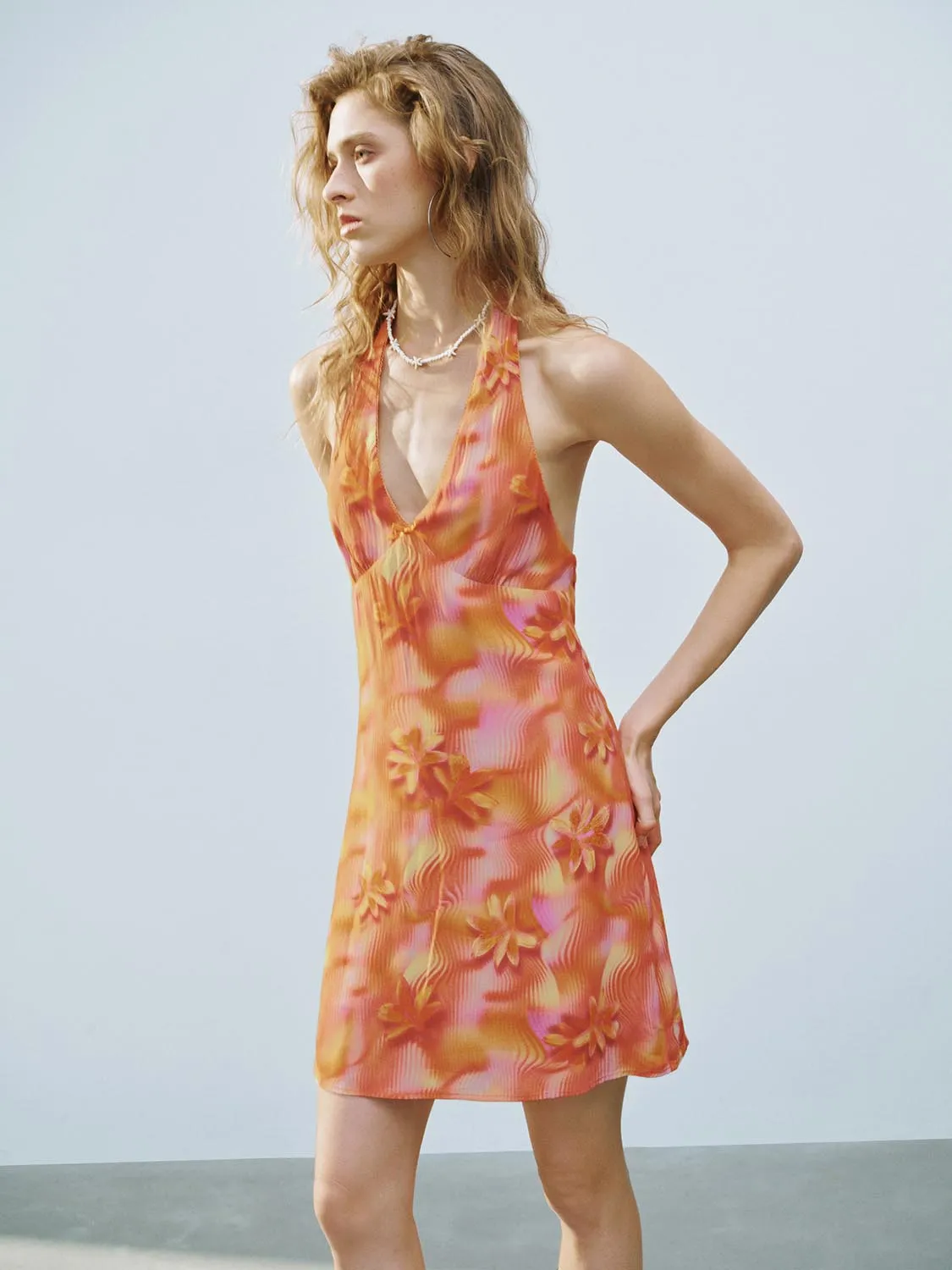 Halter Neck Floral A-Line Dresses