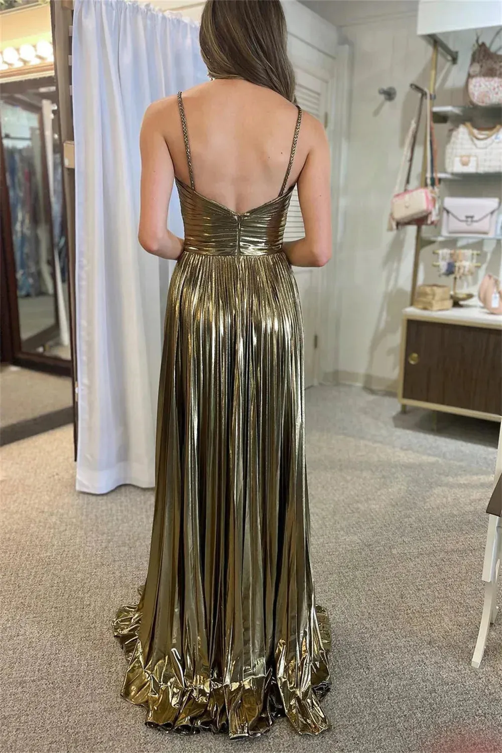 Halter Neck Pleats Prom Dresses Side Split A-line Wedding Dress Elegant Sleeveless Floor-Length Vestidos De Fiesta