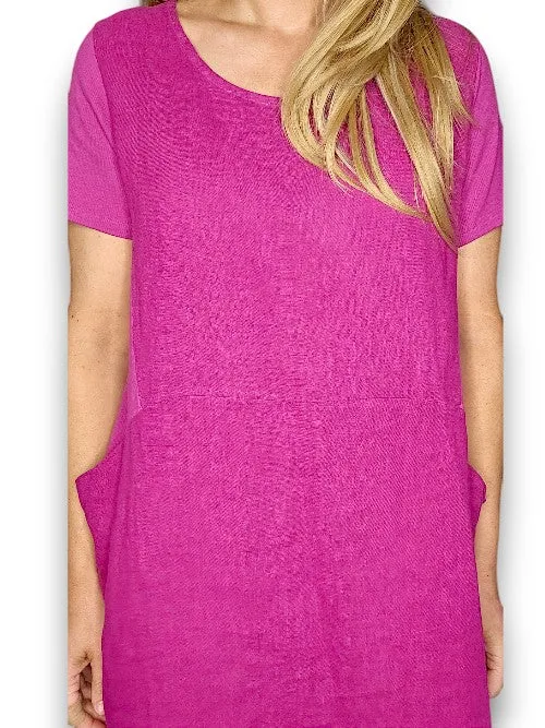 HELGA MAY Italian Linen Classic Shift Plain Dress ~ Plum (Small-XL)
