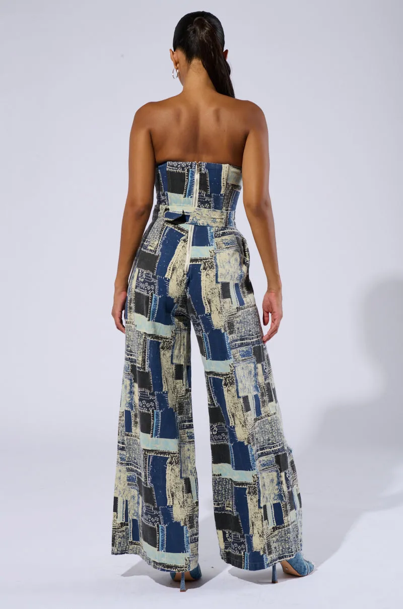HENDRIX PRINTED DENIM JUMPSUIT