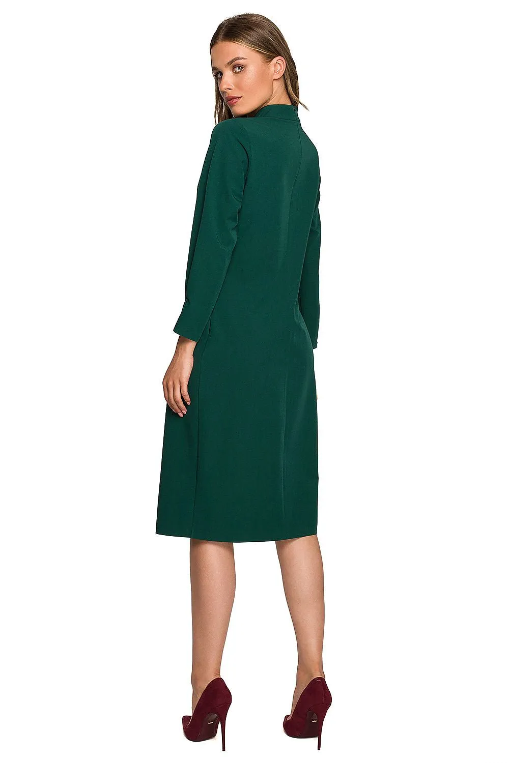 High-Collar Pleated A-Line Dress