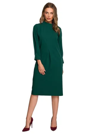 High-Collar Pleated A-Line Dress