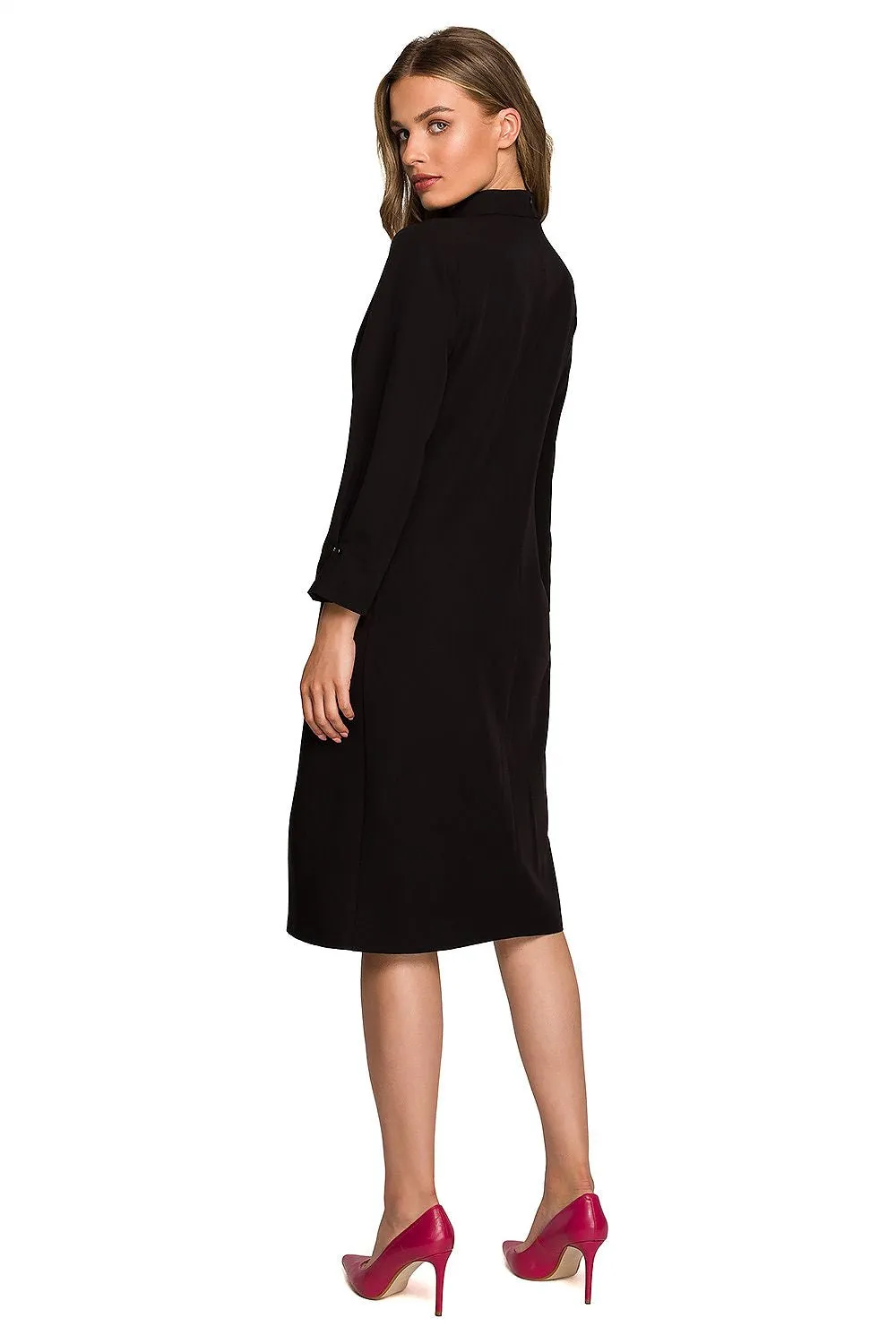 High-Collar Pleated A-Line Dress