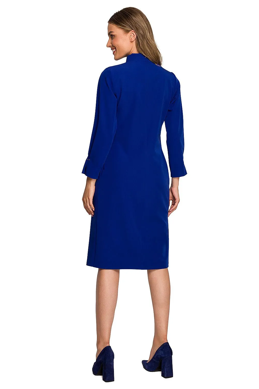 High-Collar Pleated A-Line Dress