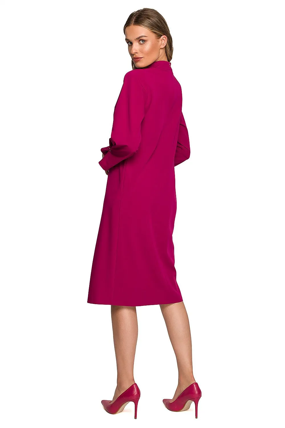 High-Collar Pleated A-Line Dress