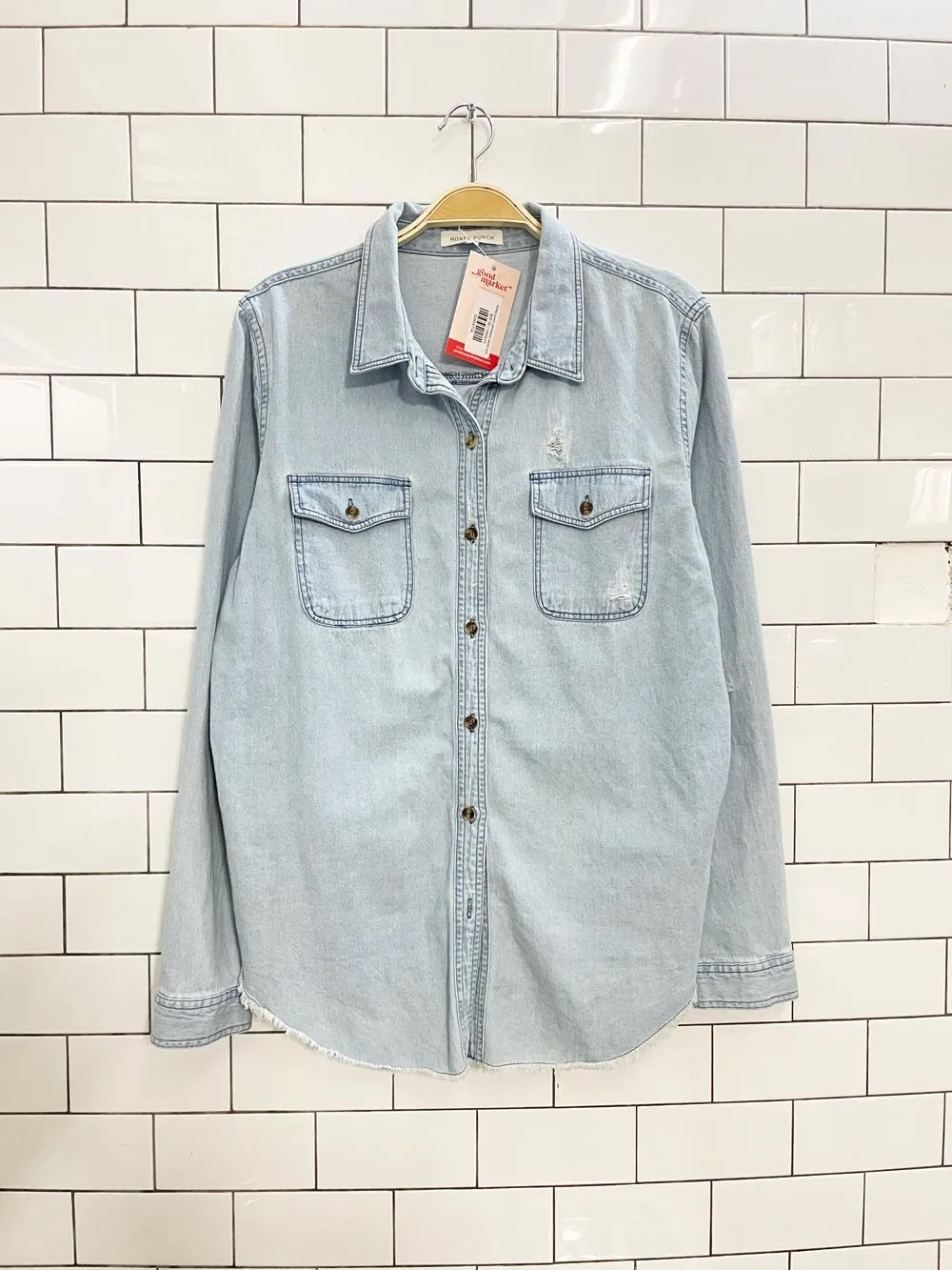 honey punch distressed denim shirt