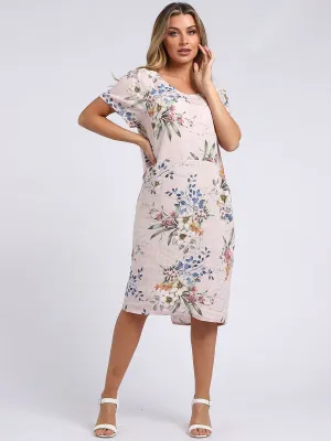 Italian Classic Shift Bouquet Soft Pink Linen Dress Sz 10-16
