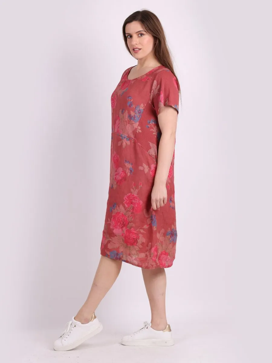 Italian Classic Shift Rose Rust Linen Dress Sz 10-16