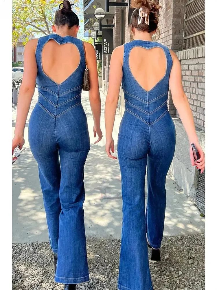 JLucie Backless Heart Denim Jumpsuit
