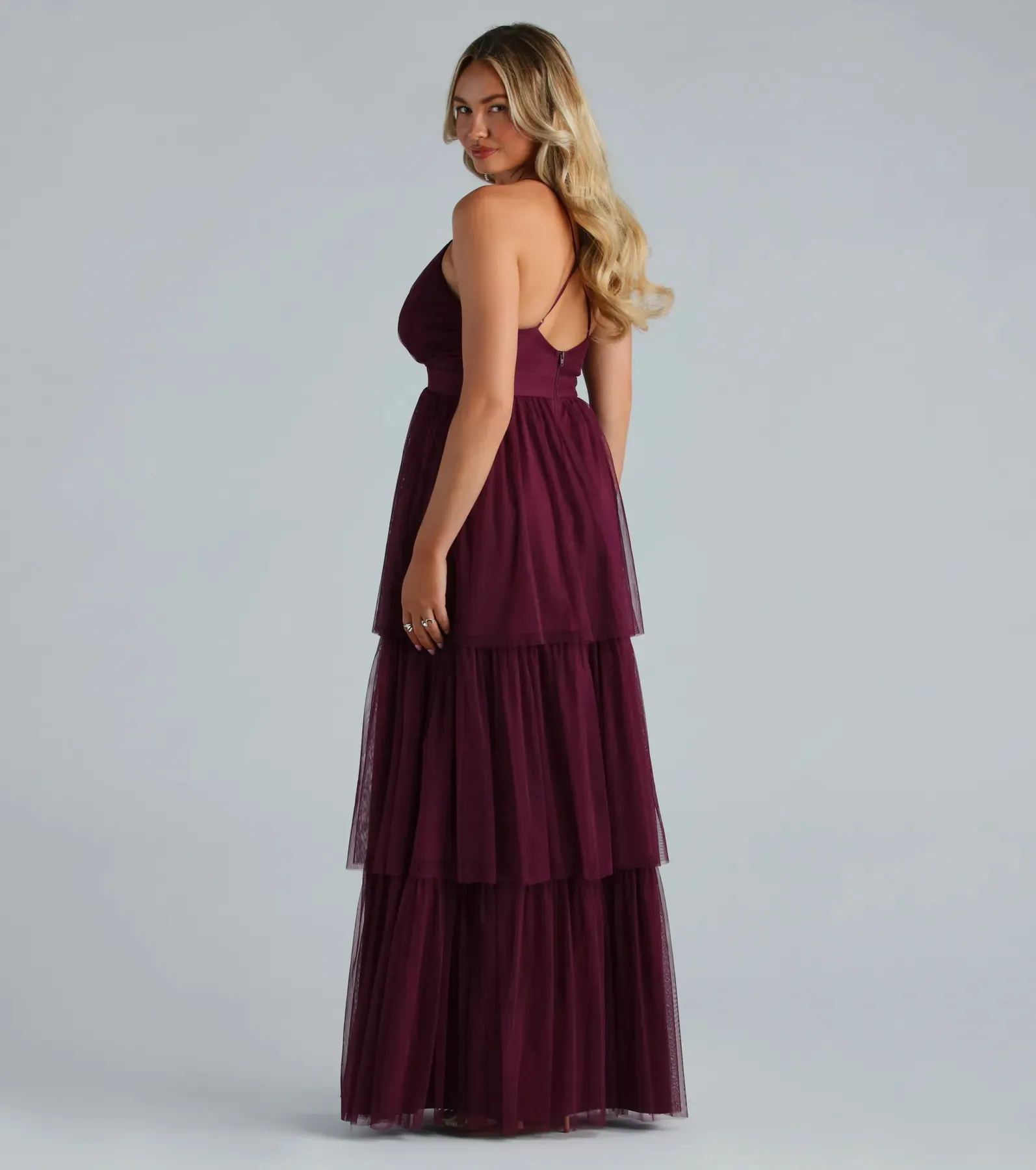 Joselyn Formal Mesh Ruffled A-Line Dress