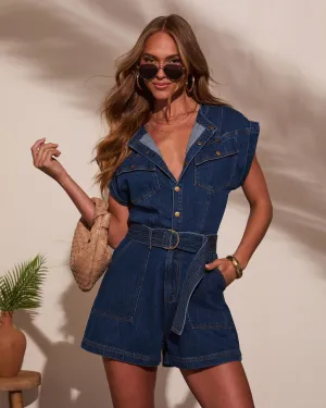 Judei Belted Denim Romper