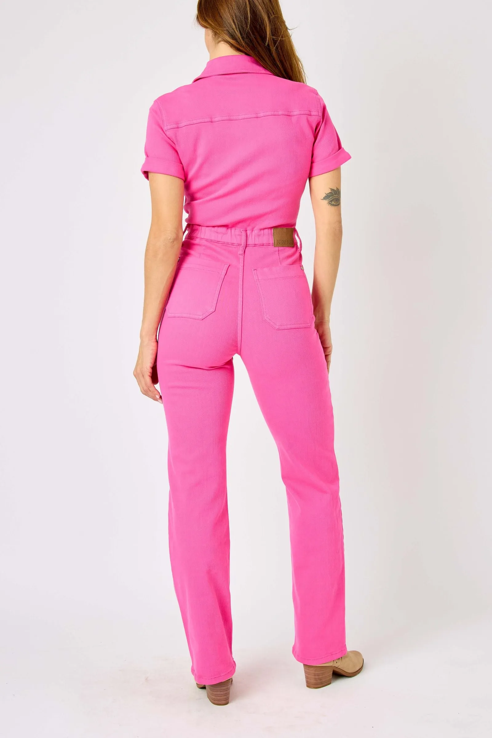 Judy Blue High Rise Garment Dyed Short Sleeve Straight Leg Jumpsuit
