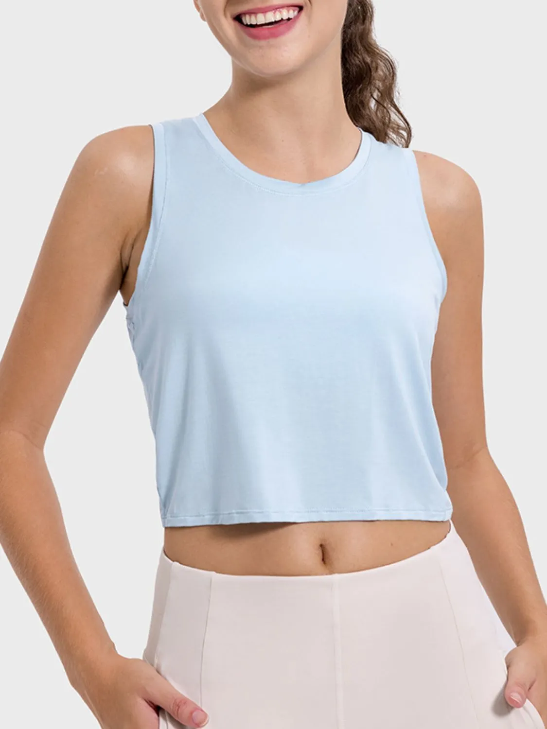 Juniper Drawstring Cutout Round Neck Active Tank