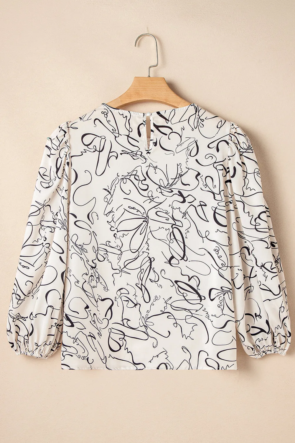 KaleaBoutique Abstract Print Balloon Sleeve Crew Neck Blouse