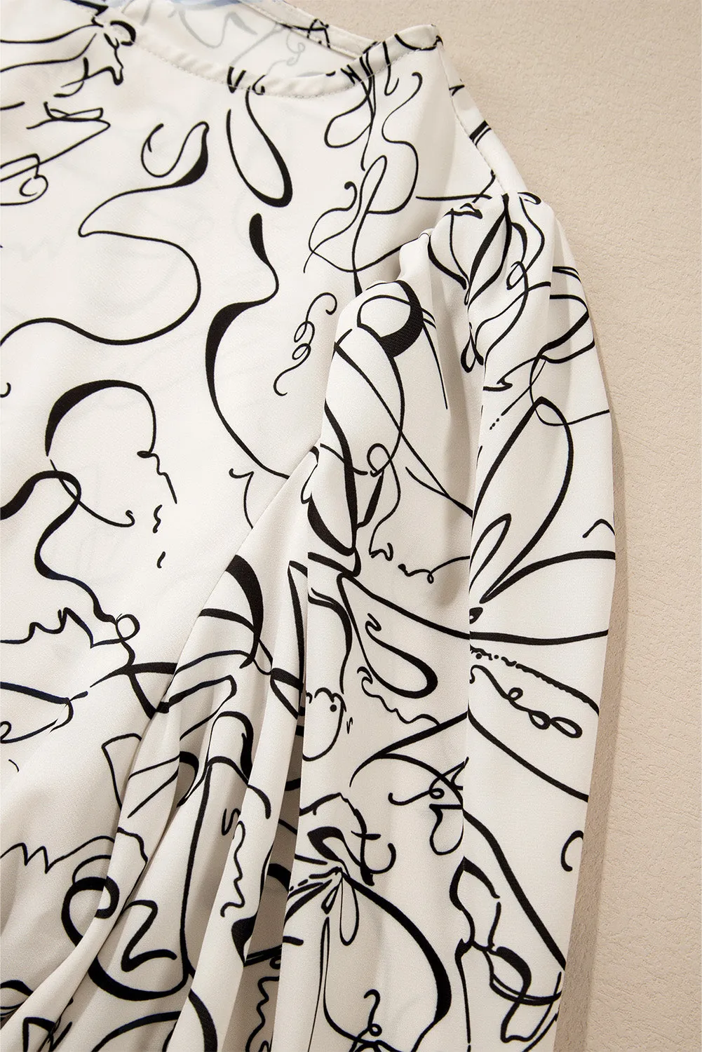 KaleaBoutique Abstract Print Balloon Sleeve Crew Neck Blouse