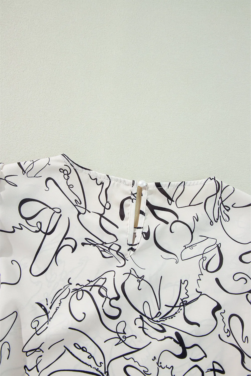 KaleaBoutique Abstract Print Balloon Sleeve Crew Neck Blouse